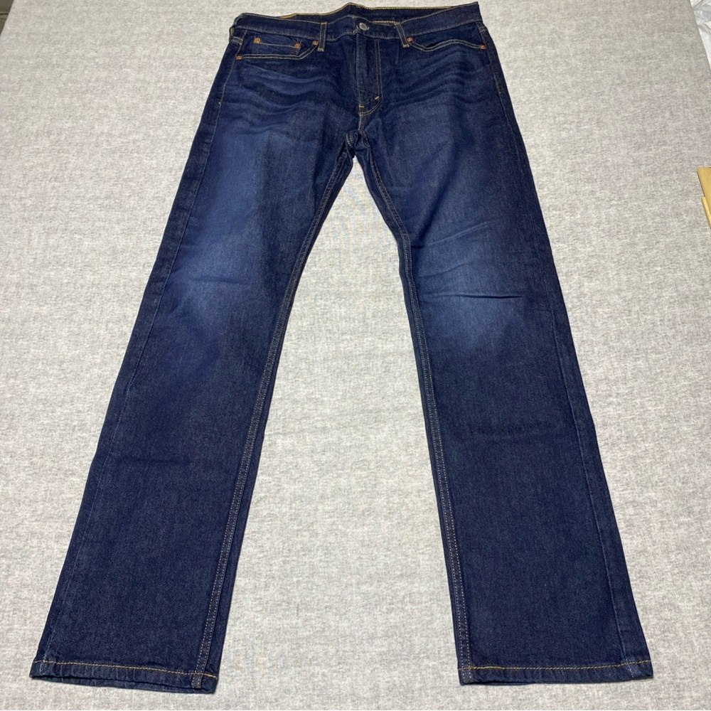 Levis 513 Jeans Mens Tag 32x32 Actual 34x31 Blue Dark Slim Straight Smart Casual - Picture 2 of 13